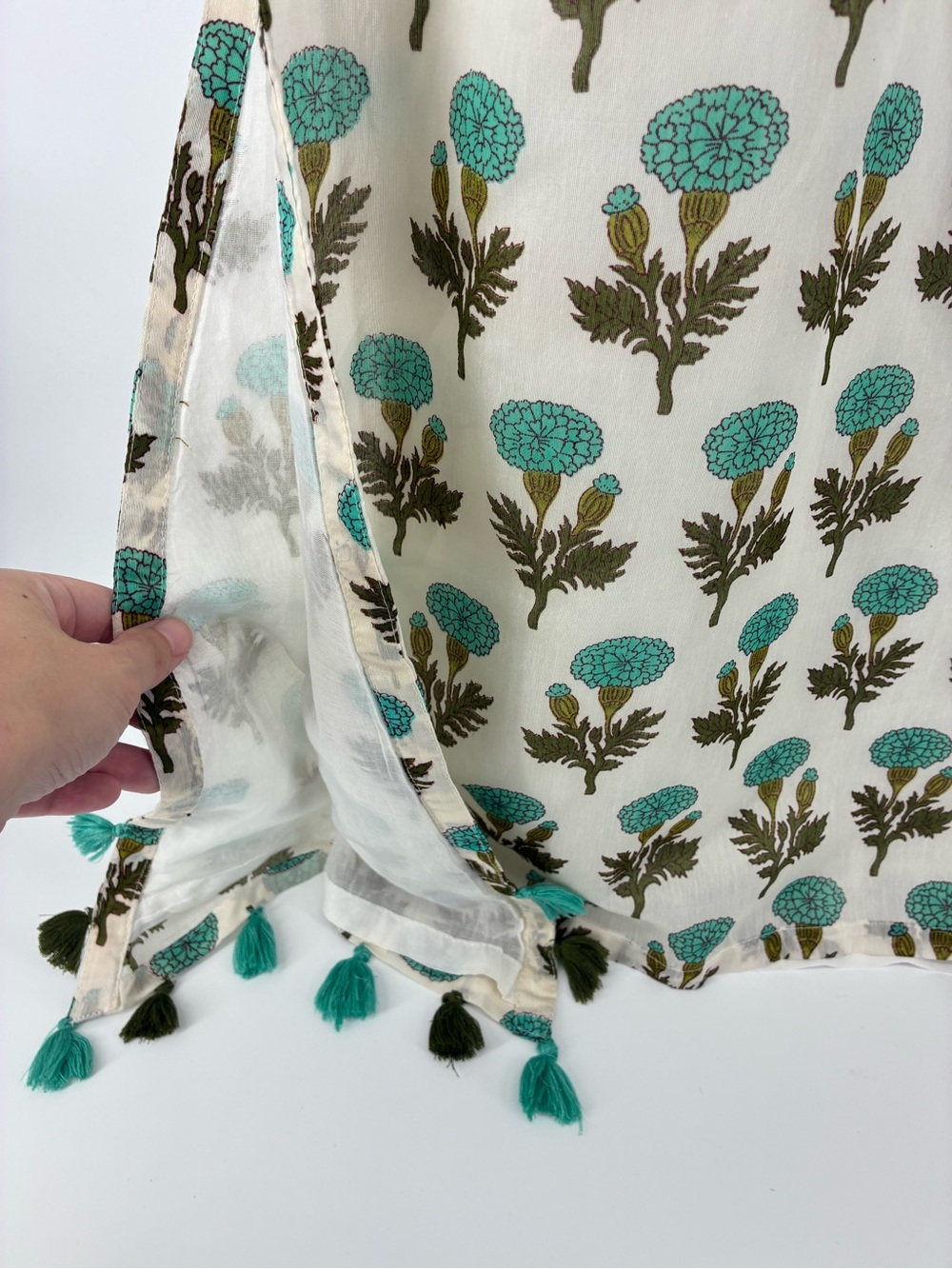Women’s Floral Print Tunic Dress in Teal and Olive - Picture 2 of 15